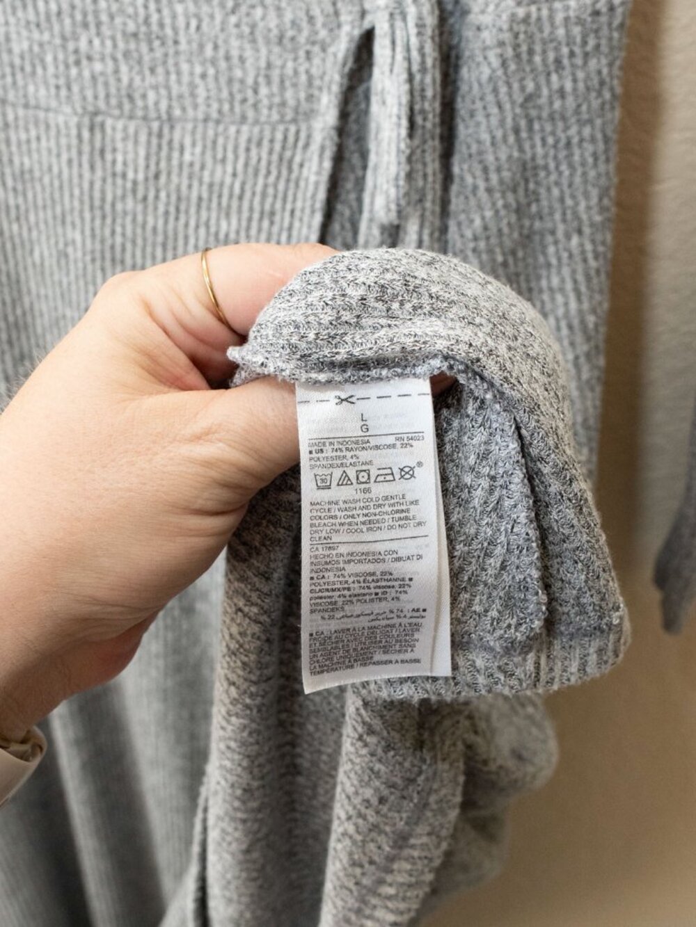 Old Navy Womens L Gray Ribbed Knit Wrap Dress Long Sleeve V Neck Tie Waist - Picture 11 of 16